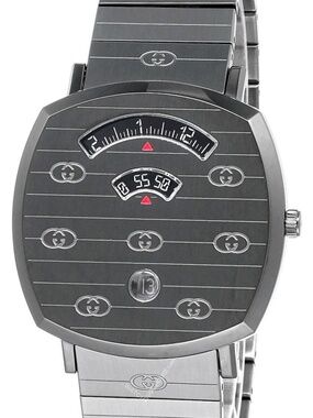 Gucci Grip Square 3-Window Interlocking G Bracelet Watch Black Grey YA157429